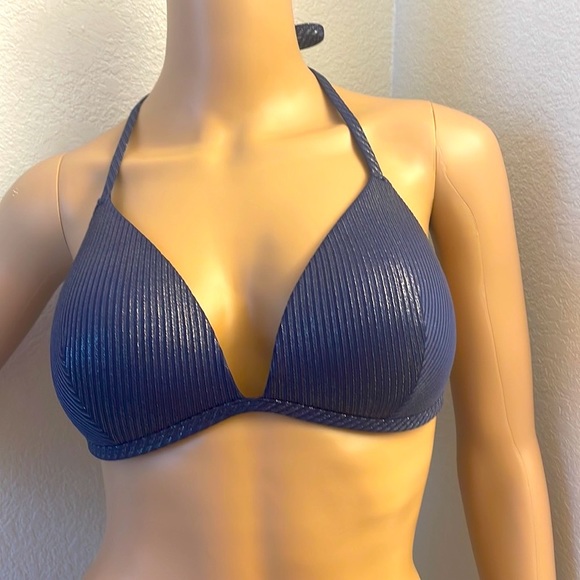 Victoria’s Secret Pink Shine Blue/Silver Shimmer Halter Bikini Swim Top - Picture 1 of 7